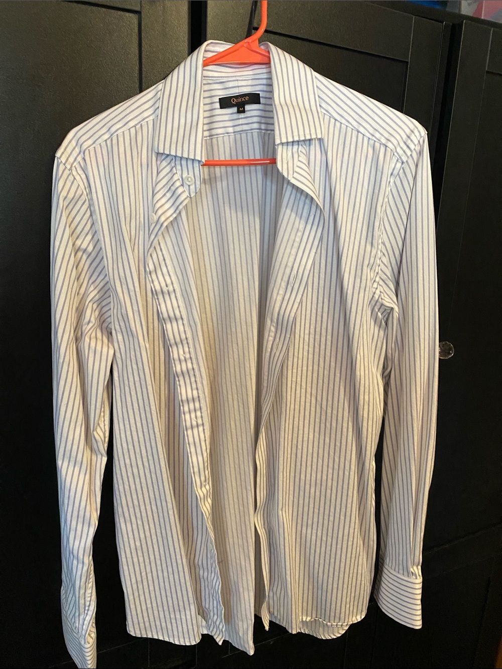 Quince Men’s White Shirt with Blue Pinstripes
